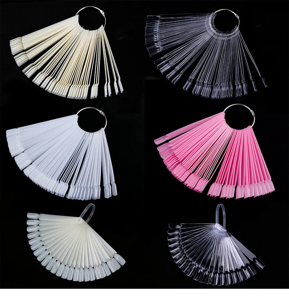 Description Picture 6 of item24/50Pcs False Nail Tips Fan-shaped Sample Sticks Finger Practice Nails Full Card Polish Practice Display Manicure Accessories