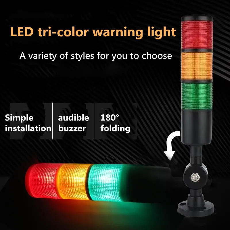 Description Picture 2 of item3PCS Industrial Multilayer Stack light LED Signal Tower Alarm Caution Light For Machinery Black Foldable Buzzer Indicater Lamp