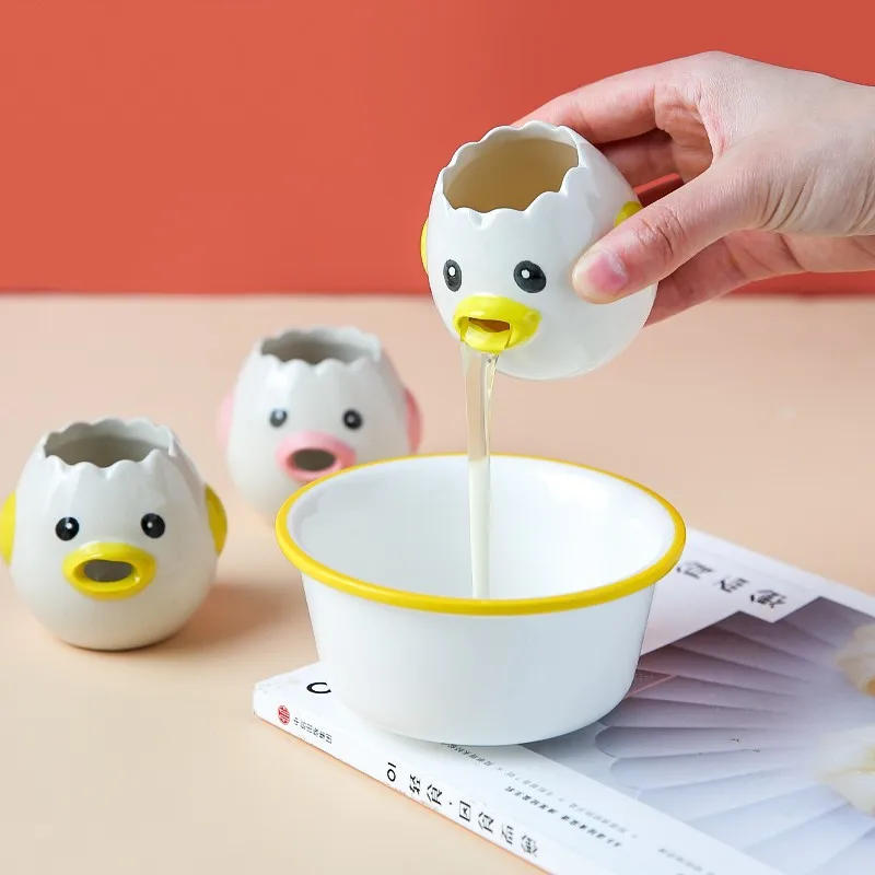 Description Picture 3 of itemEgg White Separator Cute Chicken Ceramic Egg Yolk Protein Separator Egg Filter Kitchen Tools Baking Accessories Egg Holder