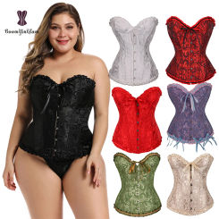 Green Apricot Red White Purple Steampunk Korset Women Lingeries  Dance Wearing Costumes Floral Lace Boned Corsets And Bustiers