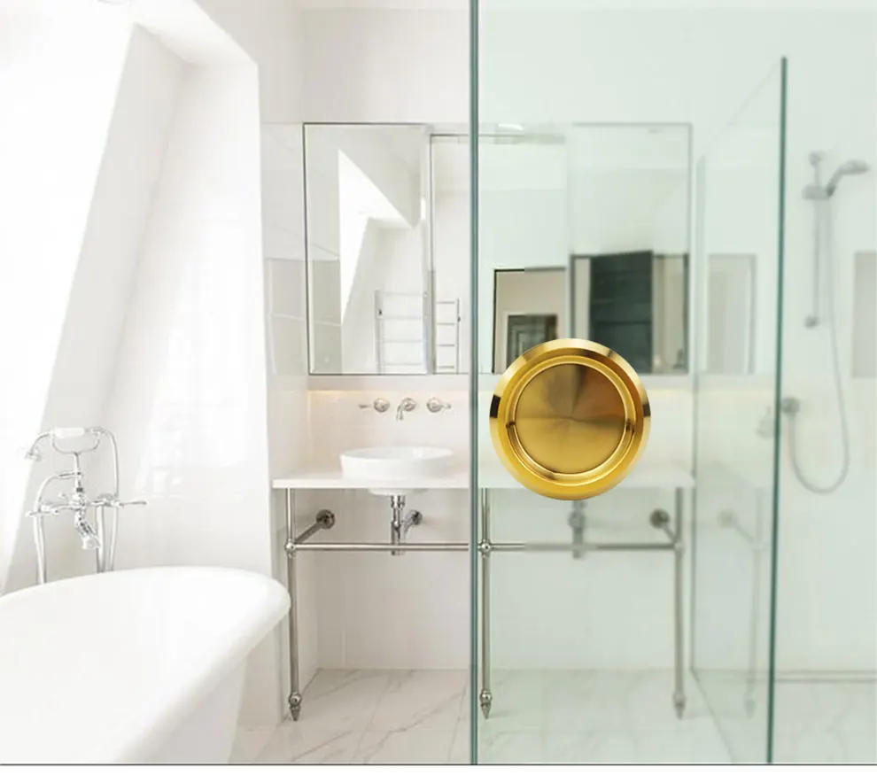 Description Picture 2 of item304 Stainless Steel Sliding Glass Door Back To Back Round Finger Knob Pull Shower Enclosure Bathroom Shiny Matte Black Rose Gold