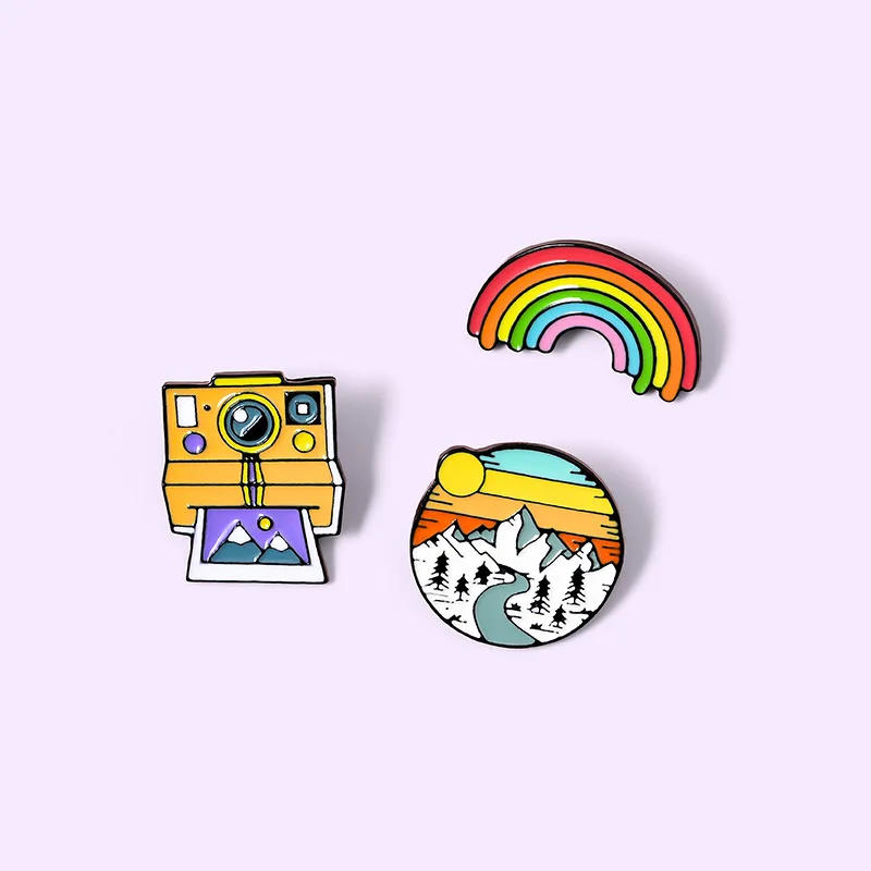 Description Picture 4 of itemPins rainbow camera snow mountain brooch student cartoon cute pin accessories bag decoration badge
