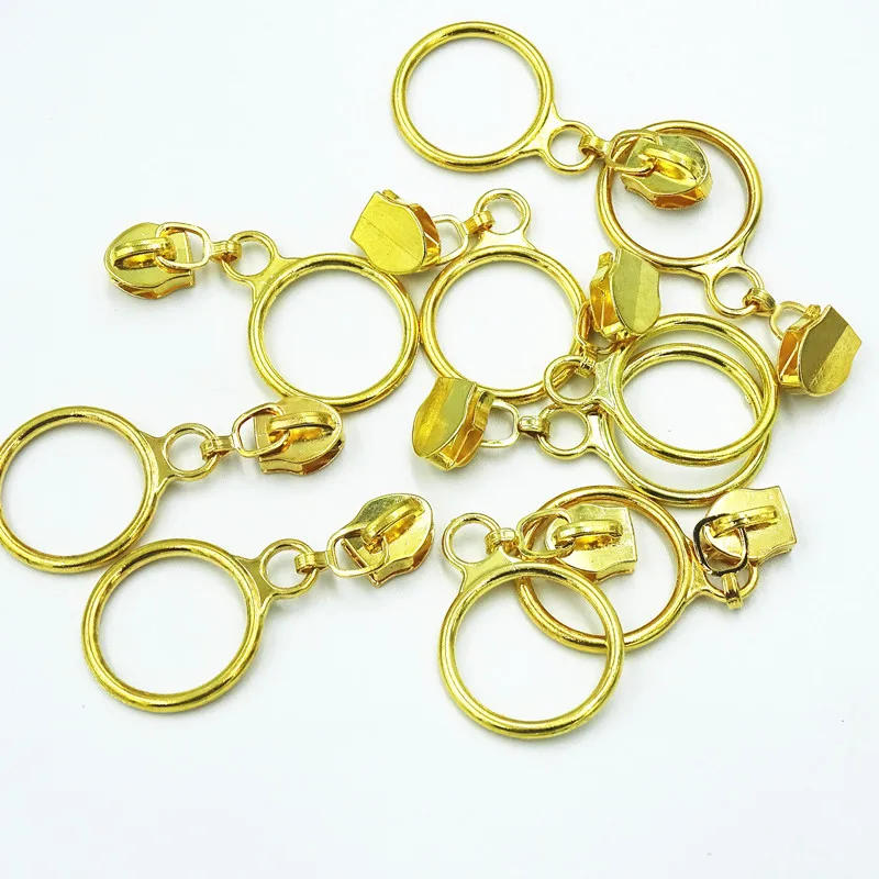 Description Picture 2 of itemGolden Silver Colored 20pcs 5# Nylon Circle Zipper Puller Clothing Accessories Zinc Alloy luggage And Home Textile Puller