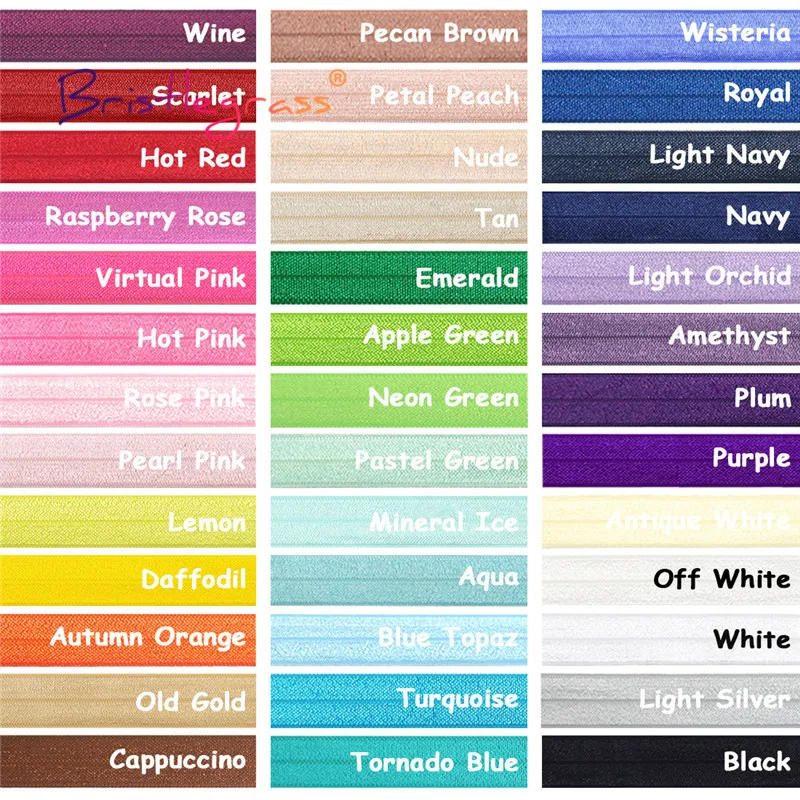 Description Picture 2 of itemBRISTLEGRASS 2 5 10 Yard 3/4" 20mm Solid Shiny Fold Over Elastic FOE Spandex Satin Band Tape Hair Tie Headband Dress Sewing Trim