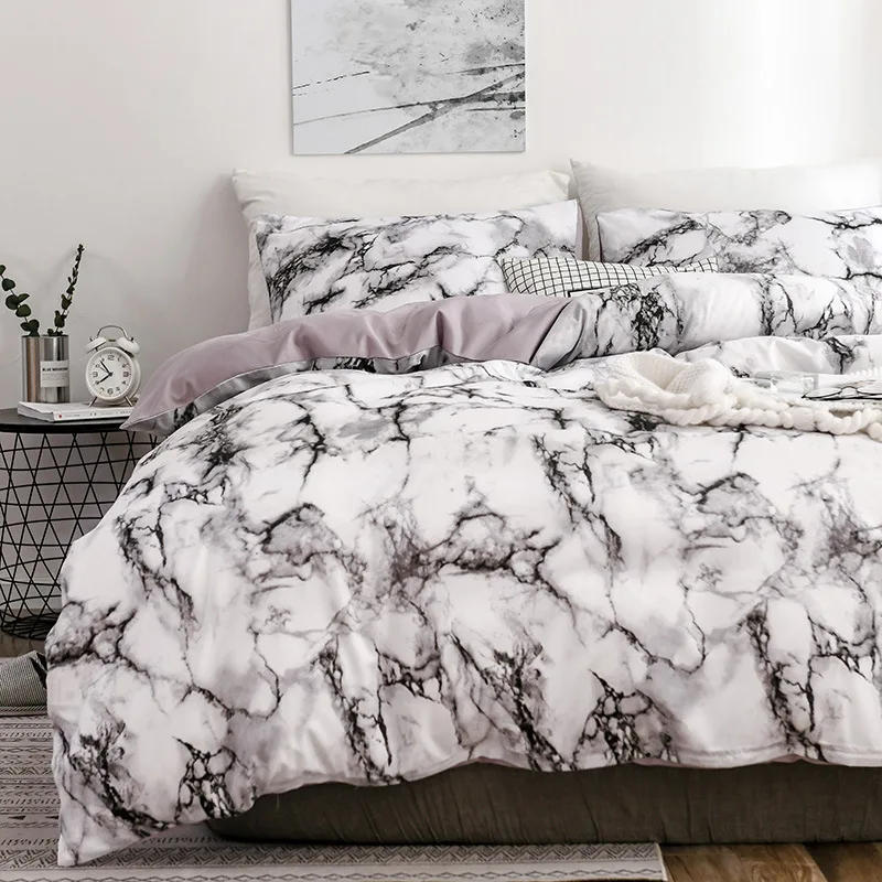 Description Picture 3 of itemMirco Fiber Marble Print Bedding Set Nordic Duvet Cover Set Double Bed Home Soft Comfortable Quilt Cover & 1/2pcs Pillowcases