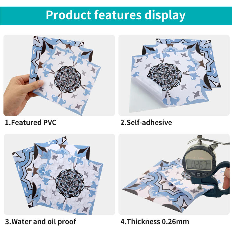 Description Picture 6 of item24 pieces of Mandala Retro Pattern Glossy Self-adhesive Tile Stickers for Kitchen and Bathroom Removable Waterproof Wall Sticker