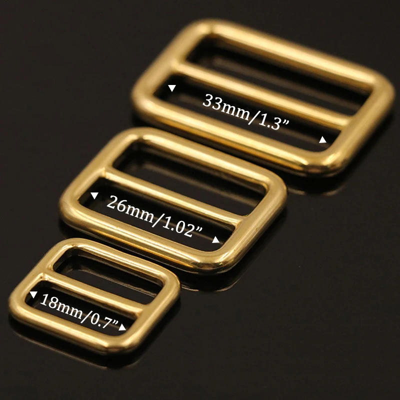Description Picture 3 of item1 x Solid Brass Rectangular Adjuster Buckle Cast Tri Glide Slide Backpack Strip webbing  leather craft Bag Shoulder Strap Belt