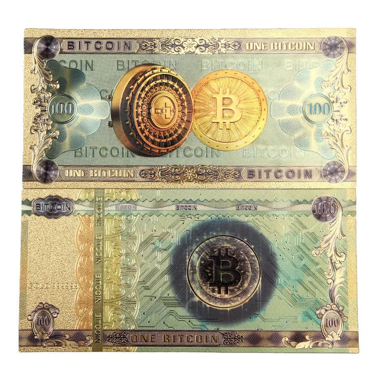 Description Picture 6 of item1pc Colorful Gold Plated banknot ONE Hundred BITCOIN plastic Money Bit Coin BTC Fake Money Souvenir Home Decoration