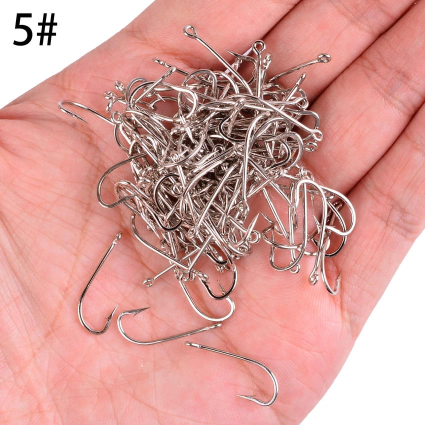 Description Picture 6 of item100pcs/ Box Long Shank Sea Fishing Hook 1#-10# Fishhook Stainless Steel Sharp Barbed Offset Narrow Bait Fishing Hooks Saltwater