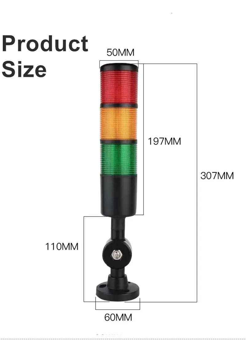 Description Picture 4 of item3PCS Industrial Multilayer Stack light LED Signal Tower Alarm Caution Light For Machinery Black Foldable Buzzer Indicater Lamp