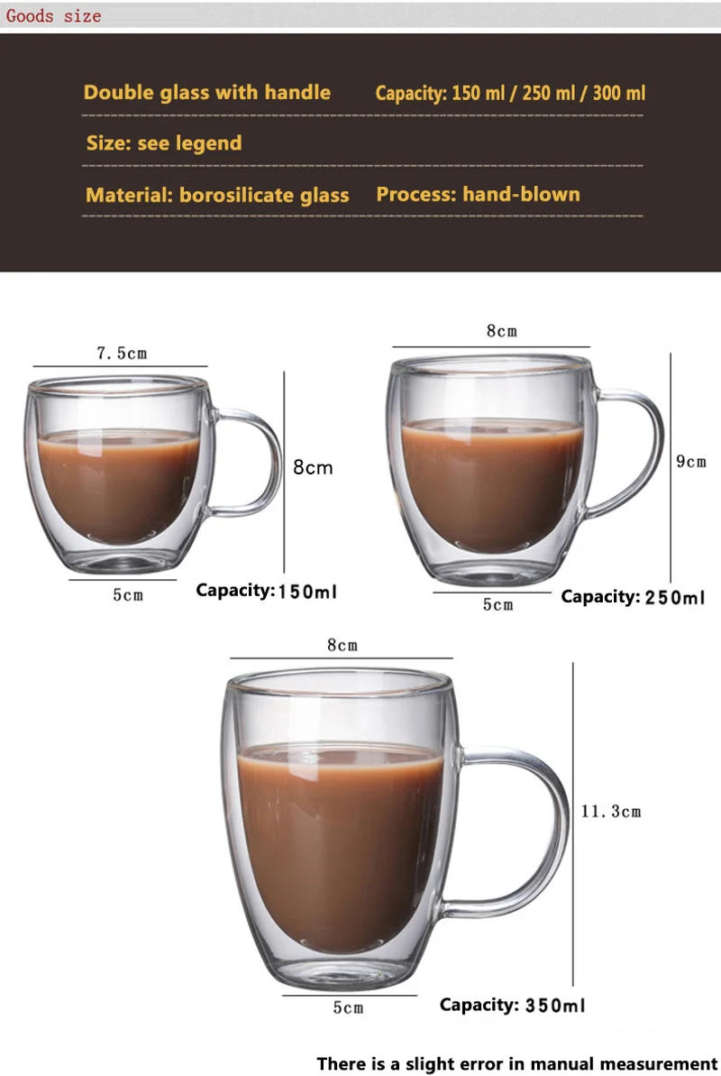 Description Picture 5 of itemDouble Bottom Wall Glass Coffee Cup Whiskey Tea Thermal Heat Resistant Cocktail Vodka Shot Wine Mug Drinkware Tumbler Set