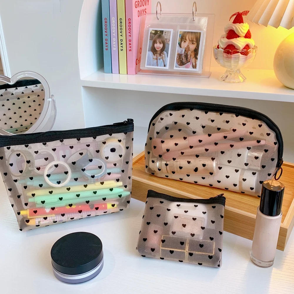 Description Picture 6 of itemFashion Black Dot Transparent Mesh Cosmetic Bag New Zipper Women Travel Toiletry Wash Makeup Bag Storage Case Make Up Bags