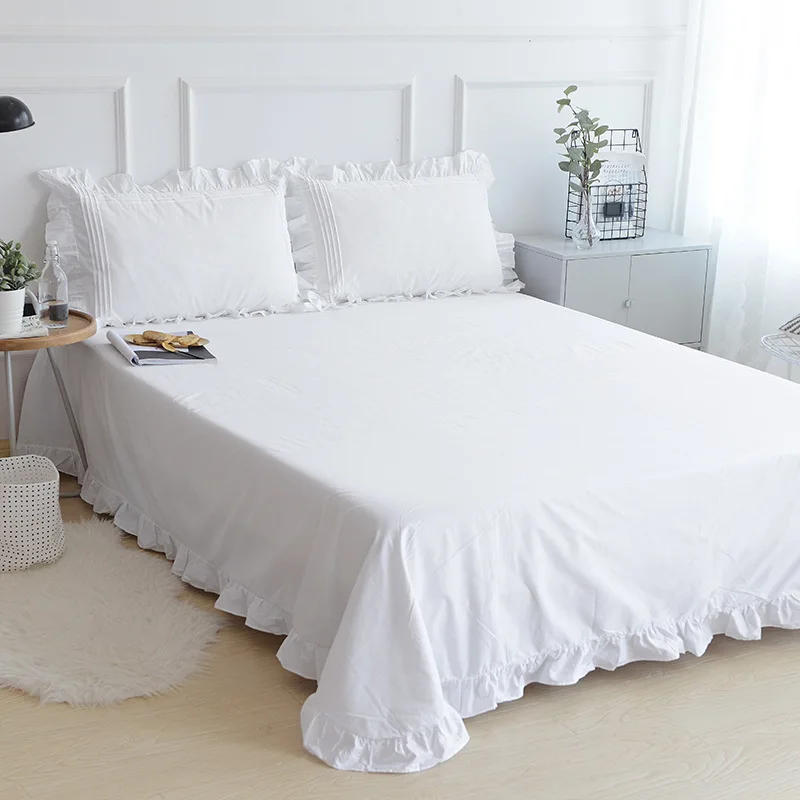 Description Picture 4 of itemWhite Flat Sheet Thickened 100% Cotton Bedding Sheets queen Lotus Leaf Flat Bed Sheet Duvet cover or pillowcases quilt case