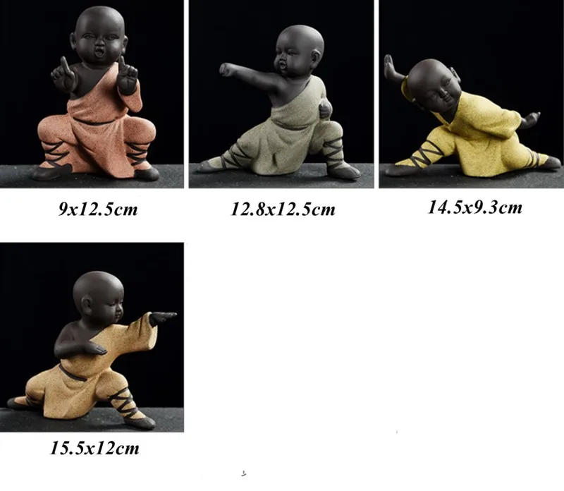 Description Picture 2 of itemCeramic Kung Fu Little Monk Figurine Tea Accessories Small Car Ornaments Creative Purple Clay Tea Pet Home Decoration Crafts
