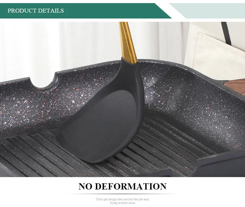 Description Picture 5 of item1pc Silicone Cooking Utensil Set Stainless steel Handle Spatula Soup Spoon Ladle Pasta Colander Non-stick Cookware Kitchen Tools