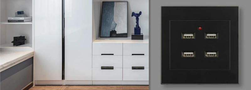 Description Picture 2 of item2 4-PORT USB Charger Socket Power Outlet Wall Socket Electric Wall Charger Adapter Charging 1A-3.5A White Black Plastic Panel