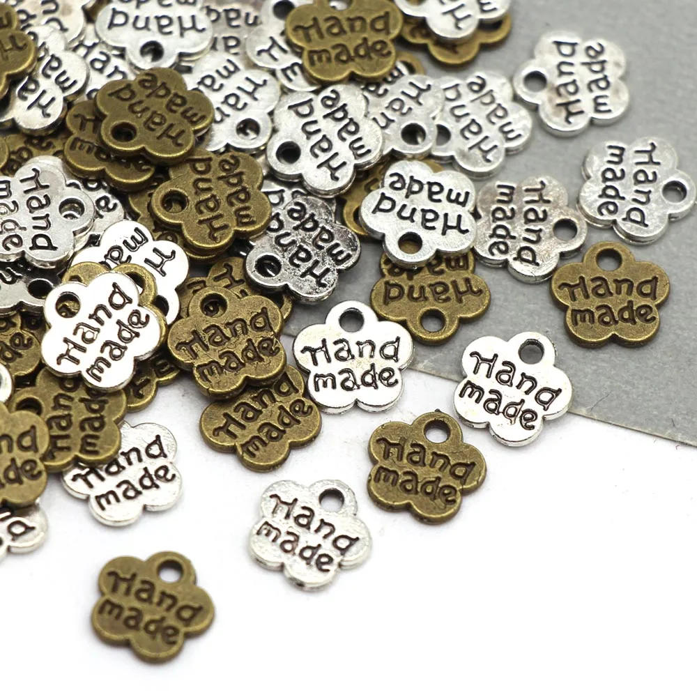 Description Picture 3 of item50pcs Flower Metal Label Silver Bronze Handmade Tags Hand Made Pendants Sewing Labels for Clothes Bags Garment Accessories 8x8MM