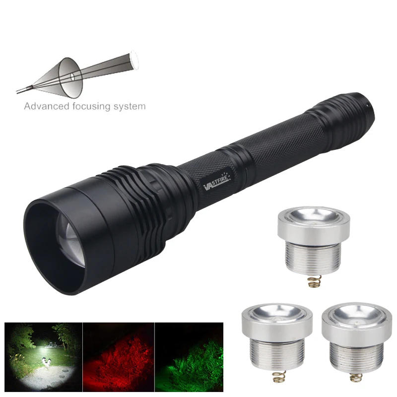Description Picture 4 of item10000 Lumen LED Tactical Hunting Flashlight White/Green/Red led Rifle Lantern+Pressure Switch+Rail Scope Mount+18650+USB Charger