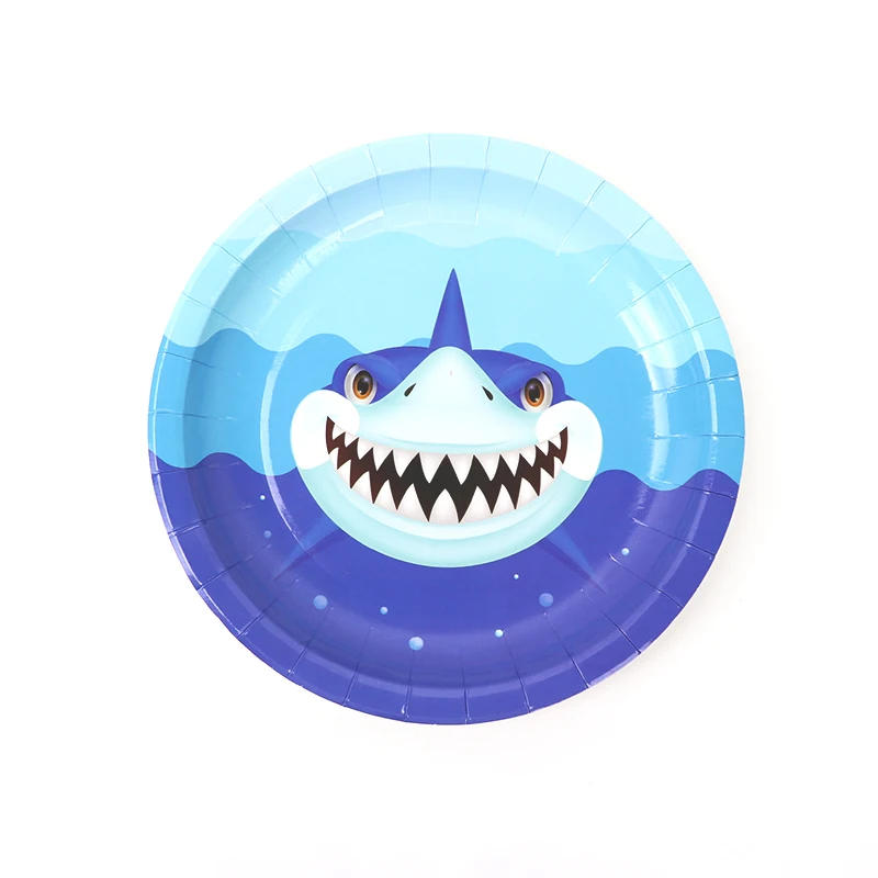 Description Picture 4 of itemCartoon Shark Theme Party Disposable Tableware Set Paper Plates Cups Napkin Baby Shower Children Birthday Party Decor Supplies