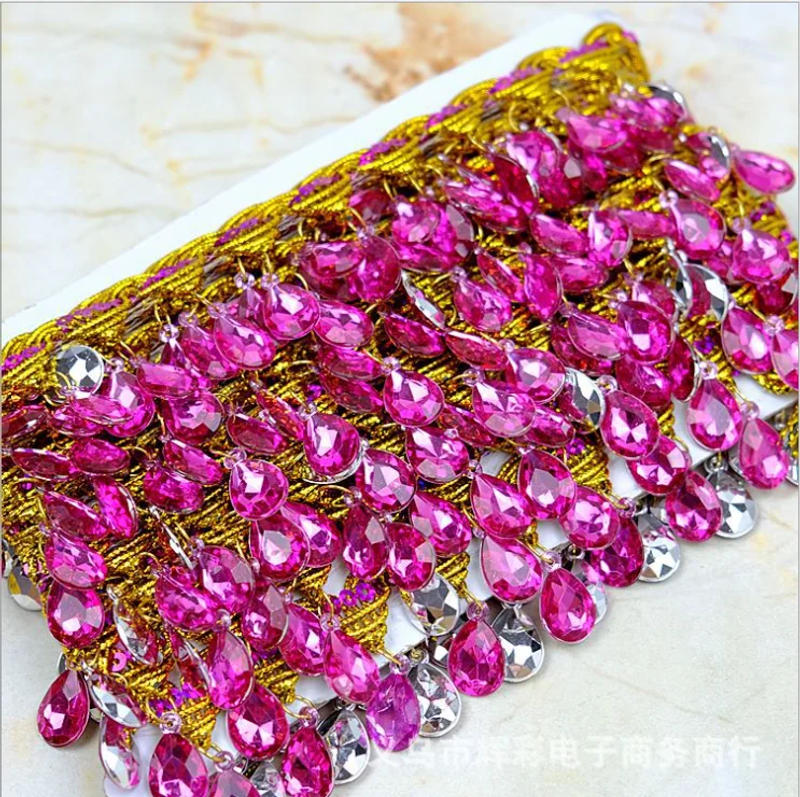 Description Picture 6 of item1 Yard Gold Lace Ribbon Crystal Fringe Trims For Stage Performance Party Cosplay Wedding Clothes DIY Sewing Garments Accessories