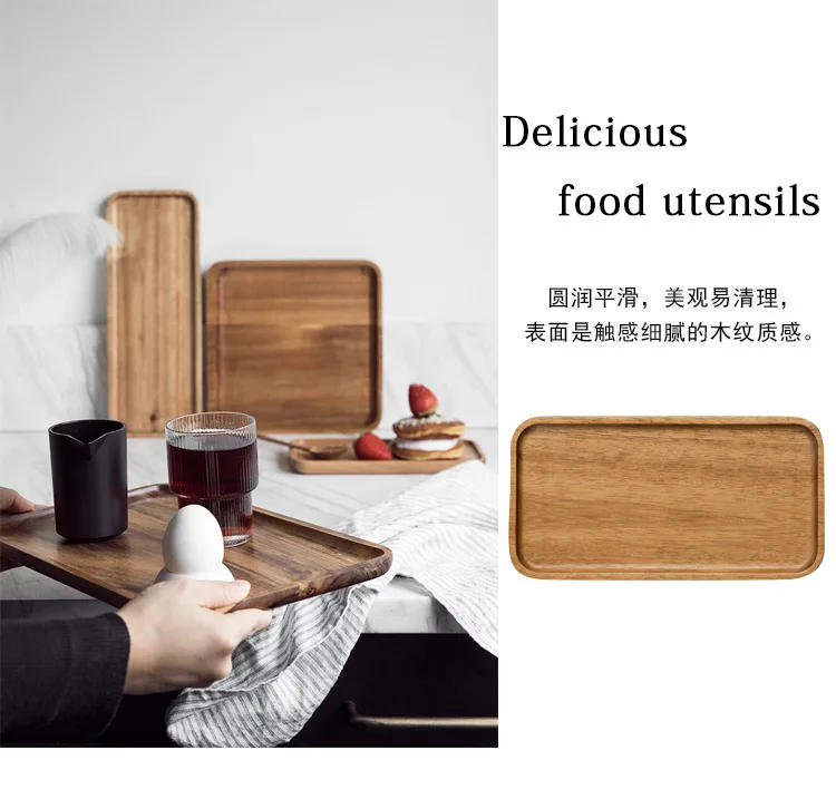 Description Picture 6 of itemAcacia Square Plate Breakfast Bread Plate Saucer Tea Tray Dessert Dinner Plate Tableware Whole Wood Fruit Dishes WF