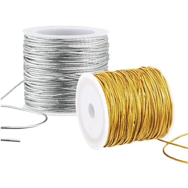 Description Picture 2 of item1MM 1.5MM Gold Silver Round Elastic Ribbon Sewing Elastic Band Fiat Rubber For Waist Band Stretch Rope DIY Christmas Decoration