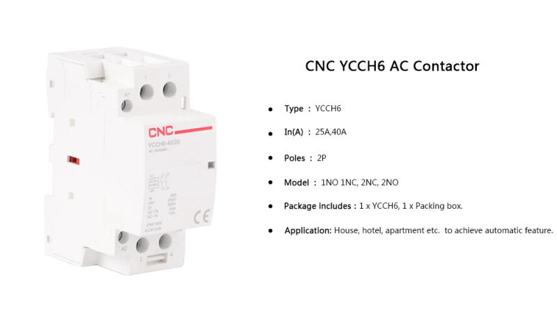 Description Picture 2 of itemCNC YCCH6 2P Din Rail Mounted Household Modular AC Contactor 25/40A 1NO 1NC 2NO 2NC 220/230V 50/60Hz for Smart Home House Hotel