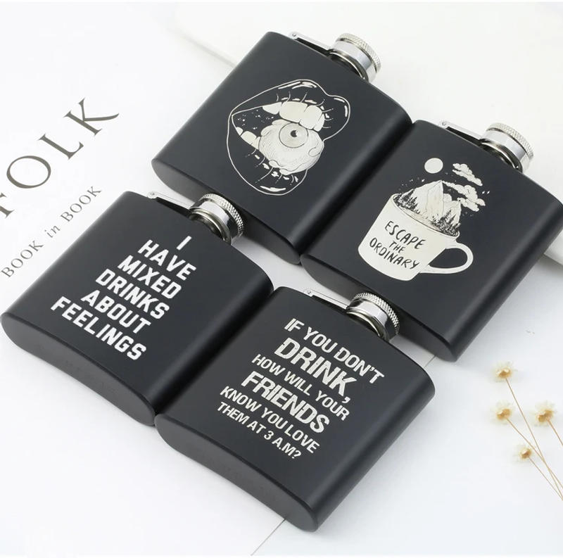 Description Picture 6 of item3 OZ Stainless Steel Black Mini Hip Flask Alcohol Bottle Drinking Gift For Man Personalized LOGO Custom Made Laser Engraving