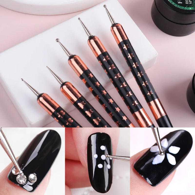 Description Picture 5 of item5pcs Nail Brush Set Double Head Liner Drawing Dotting Pen Acrylic Liquid Powder Carving Brushes Manicure Painting Tools TRR25