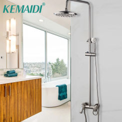 KEMAIDI Nickel Brushed Wall Mounted Shower Faucet Mixer Tap 3 Function Rain Shower Head & Handheld Spray Bathroom Shower Set
