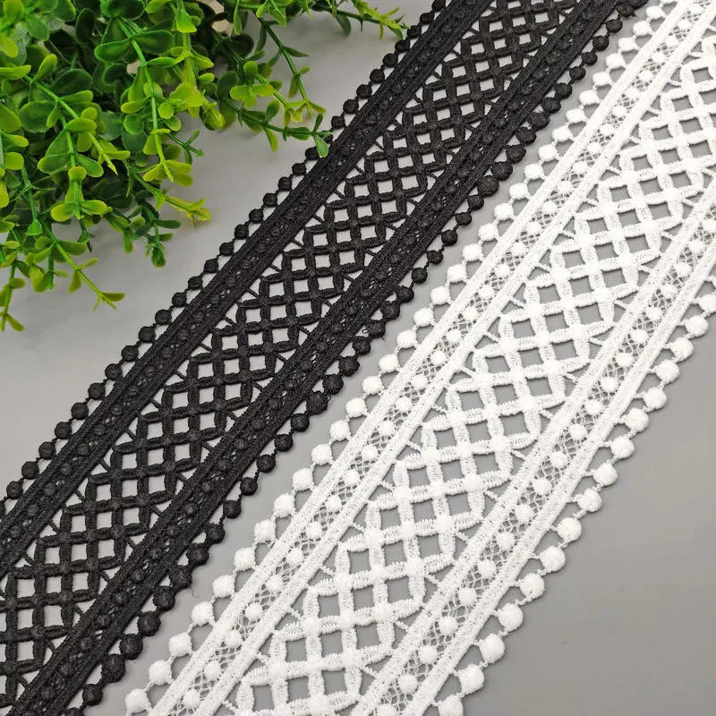 Description Picture 4 of item2Meters Black White Lace Ribbon Hollow Out Milk Silk Lace Tape DIY Apparel Sewing Fabric 70-75mm Water Soluble Lace Trimming