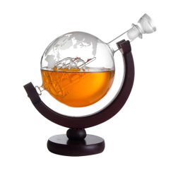 850mL Whiskey Decanter Globe with Lead-free Carafe Exquisite Wood-stand Whiskey Decanter Globe Grade Gift
