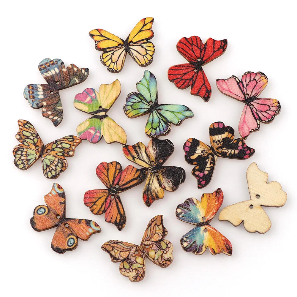 Description Picture 3 of item50pcs Butterfly Wooden Button Mix Color Christmas DIY Button Fit Sewing Buttons Crafts Scrapbooking Craft Accessories