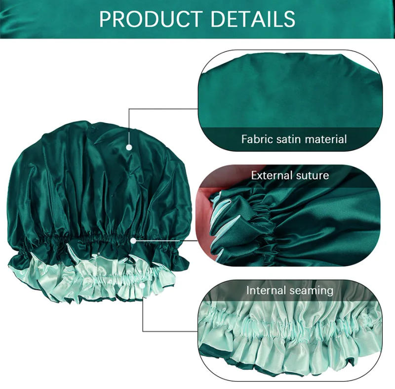 Description Picture 6 of itemWholesale Satin Bonent Solid Night Sleep Cap Hat Double Layer Hair Care Bonnet Night Cap For Women Satin Sleeping Cap Adjustable