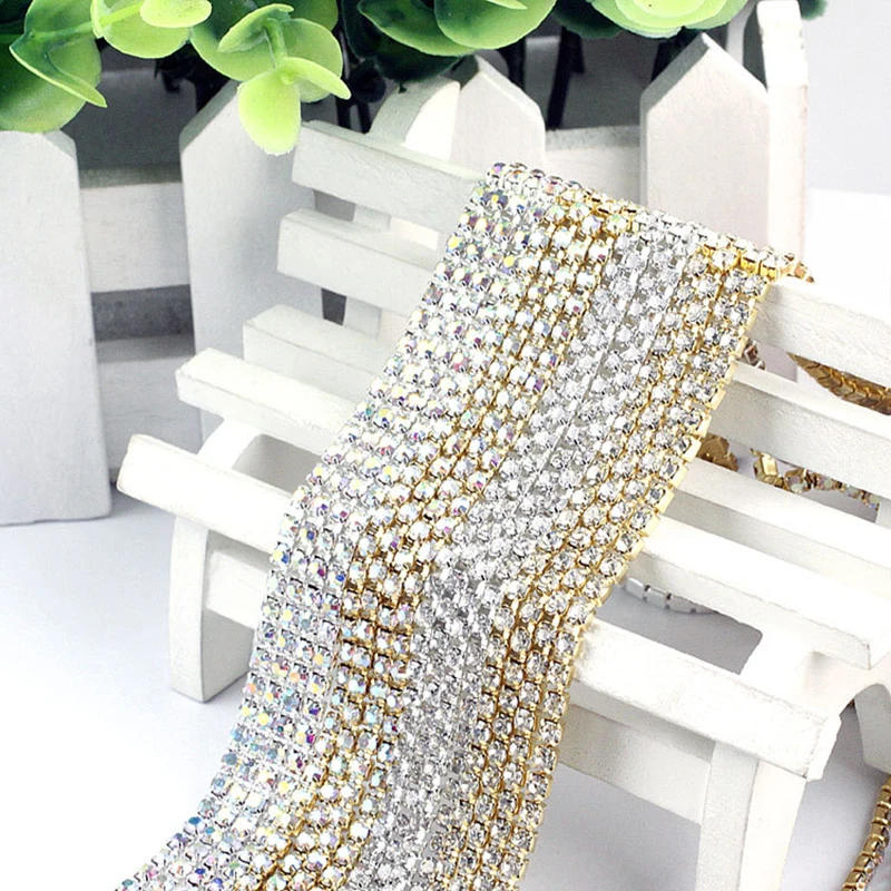 Description Picture 5 of item1Meter 2-4mm Crystal Rhinestone Close Chain Trim Sew-On Glue-On Cup Chain Rhinestones for DIY Craft Garment Accessories SS6-SS12