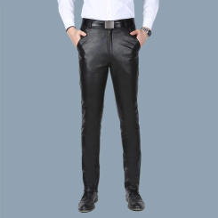 Brand Spring Autumn Men Genuine Leather Pants Pants Smart Casual Black Vintage Male Real Sheepskin Leather Trousers Plus Size