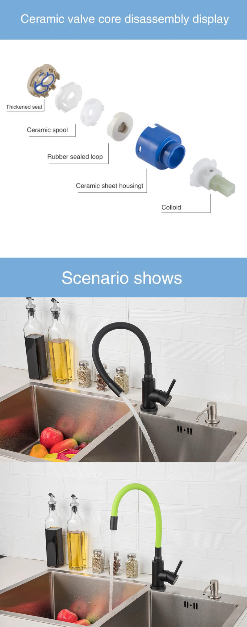 Description Picture 5 of itemULA Flexible Spout Kitchen Faucet Stainless Steel Kitchen Mixer Tap Hot Cold for Kitchen Sink Kitchen Faucet Nozzle Sink Mixer