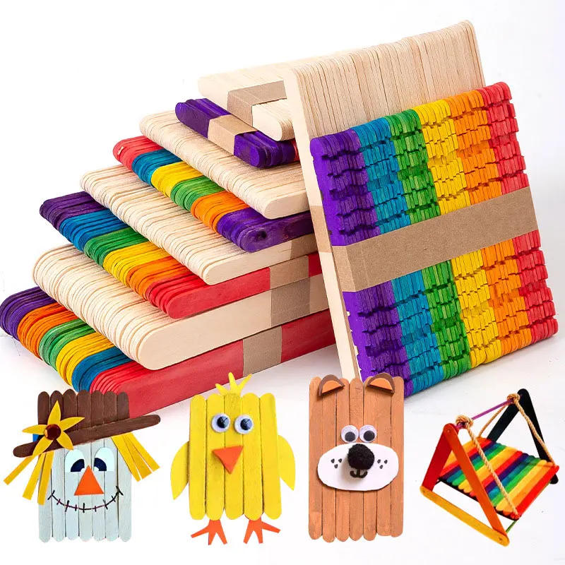 Description Picture 3 of item50Pcs Wooden Popsicle Sticks Natural Wood Ice Cream Sticks Creative Kids Puzzle DIY Hand Crafts Art Ice Cream Lolly Cake Tools