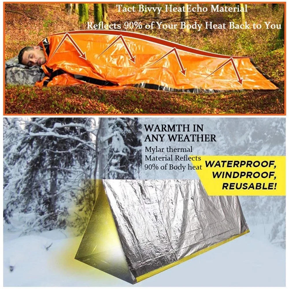 Description Picture 4 of itemPortable Waterproof Emergency Survival Sleeping Bag Hiking Camping Gear Thermal Bivy Sack First Aid Rescue Kit Mylar Blanket