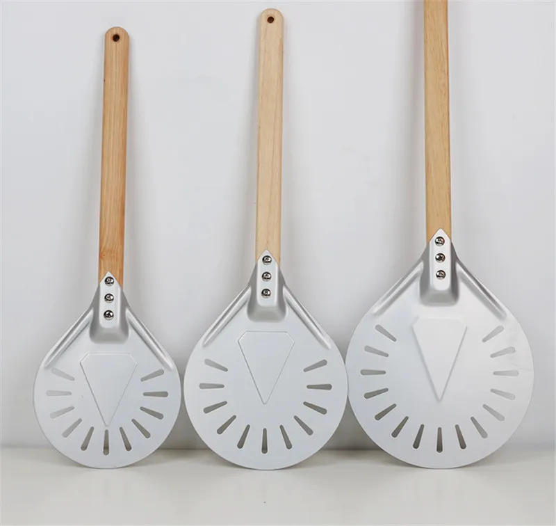 Description Picture 6 of item7 8 9 10 inch Perforated Turning Peel Pizza Shovel Aluminum Pizza Peel Paddle Short Pizza Tool Non Slip wooden Handle