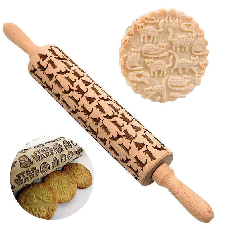 Description Picture 2 of item1PC Embossing Engraved Rolling Pin Baking Tool Cookie Fondant Cake Dough Roller Patterned Rolling Pin Kitchen Accessories