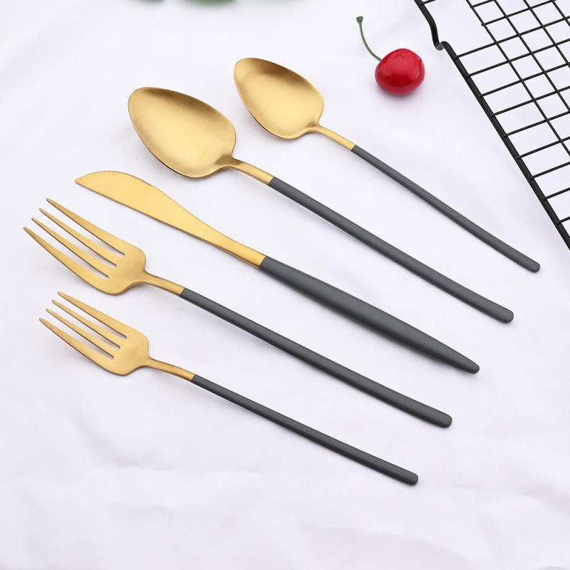 Description Picture 2 of item1/2/4/6Set Dinnerware Cutlery Set Matte Blue Gold Dinner Knife Dessert Fork Spoon 18/10 Stainless Steel Flatware Tableware Set
