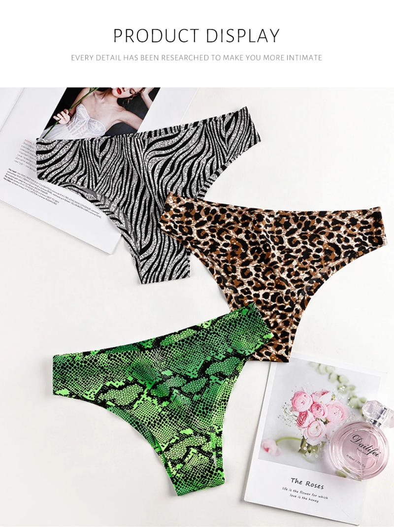 Description Picture 4 of itemUnderwear For Women Panties Female Sexy Low Waist Panties One Piece Seamless Briefs Sports Ice Silk Leopard Print Underpant