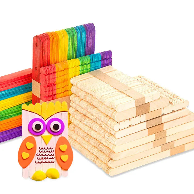 Description Picture 5 of item50Pcs Wooden Popsicle Sticks Natural Wood Ice Cream Sticks Creative Kids Puzzle DIY Hand Crafts Art Ice Cream Lolly Cake Tools