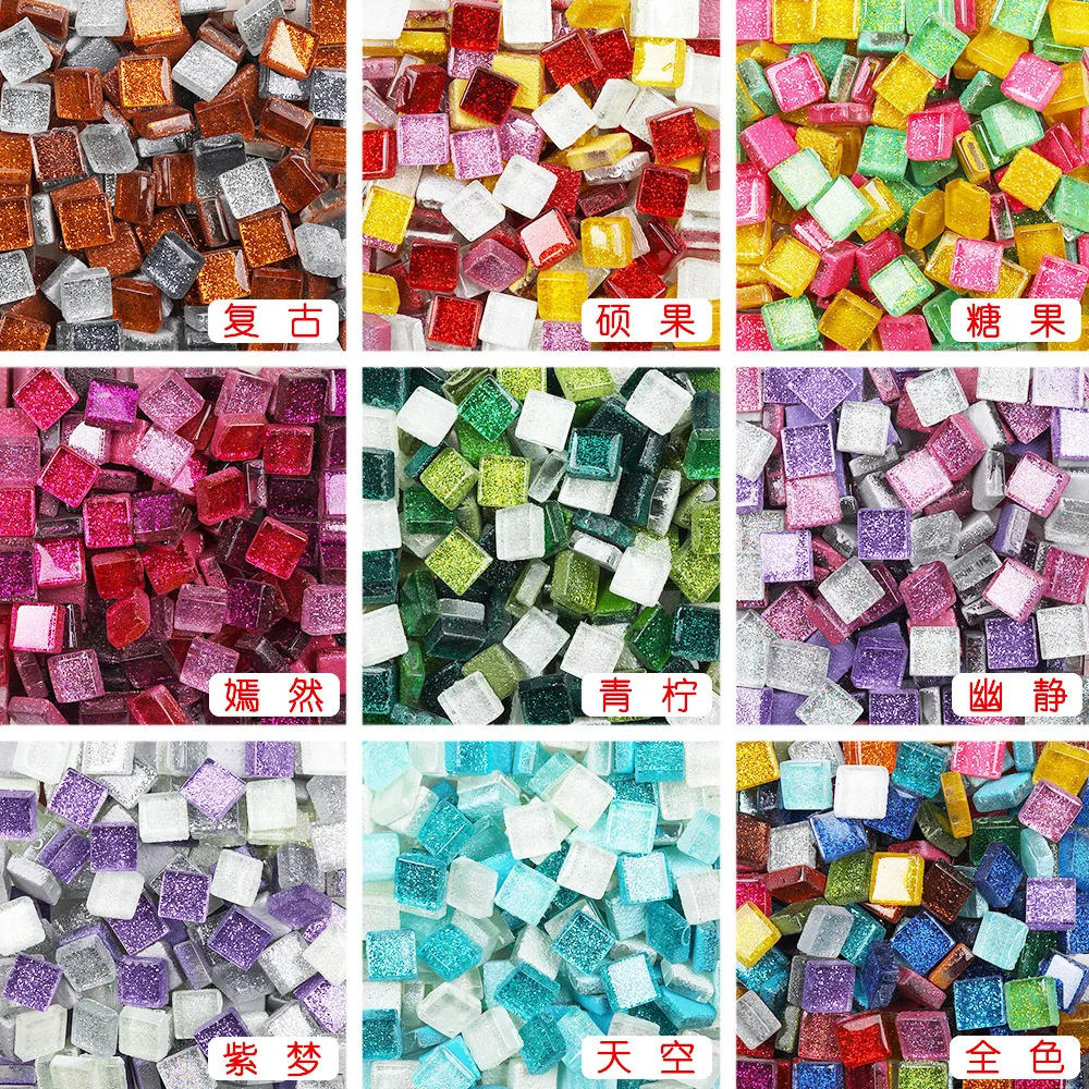 Description Picture 3 of item50PCS Diy Mix Color Glitter Glass Mosaic Stones Mosaic Tiles Glass Pebbles Crafts Material Puzzle For Diy Mosaic Making 9*9mm