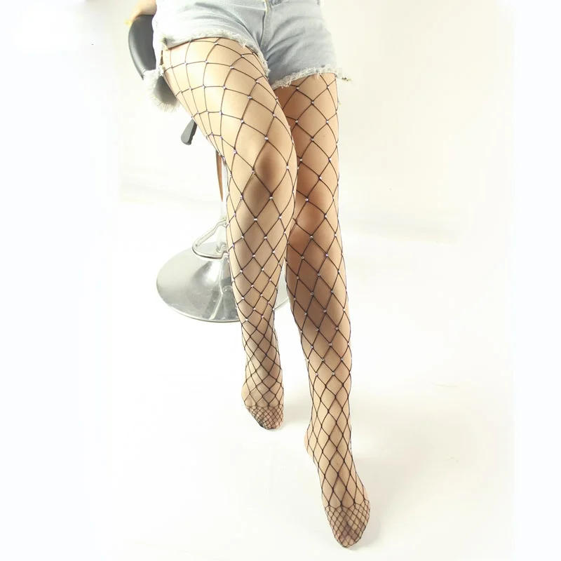 Description Picture 6 of itemSexy Women Rhinestone Fishnet Tights Crystal Stockings Black White BIG Larger Mesh Diamond Glitter Pantyhose  Sexy Tights Socks