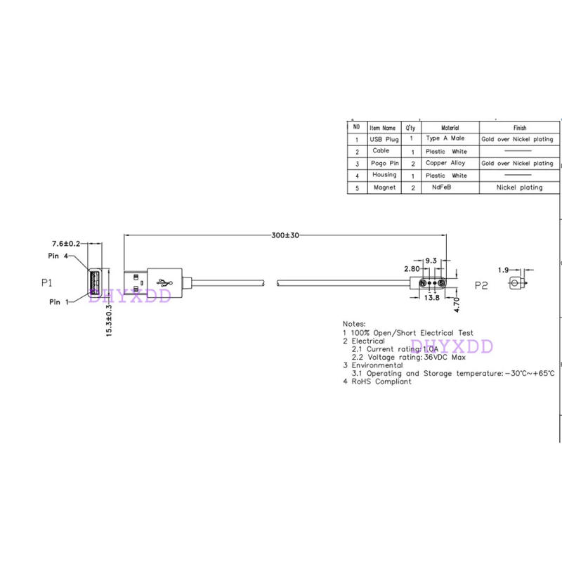 Description Picture 2 of itemMagnetic Usb Charging Cable Male Female Pogo Pin Connector Power Charge Solution 2 Pin 2.8MM Magnets Contact Pad PCB Solder