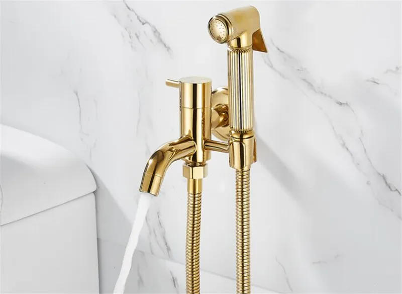 Description Picture 2 of itemBathroom Bidet Faucets Solid Brass Cold Toilet Shower Blow-fed Spray Gun Nozzle Bidet Mixer Tap Balcony Mop Pool Taps Gold
