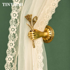 Retro Rose and Hand Drapery Tieback Holdback Decor Solid Brass Curtain Hooks Bedroom Living Room Antique Metal Curtains Hardware