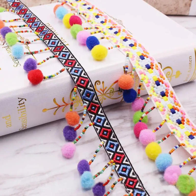 Description Picture 6 of itemPom Pom Trim Lace Fabric Sewing Accessories Pompons Trim tassel Ball Fringes Ribbon Sewing Lace For DIY Material Craft Apparel